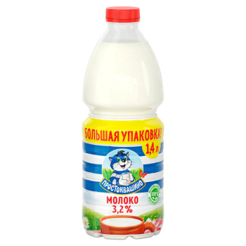 Молоко пастеризованное Простоквашино 3,2% БЗМЖ, 1400мл