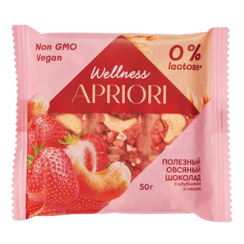 Шоколадная плитка Apriori Wellness овсяная с кешью и клубникой, 50г 