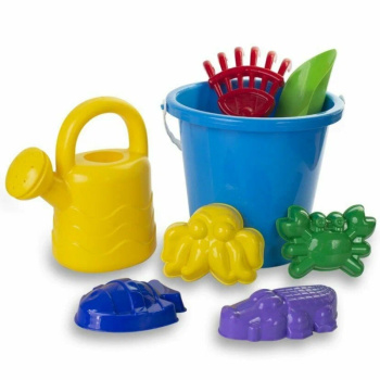 Песочный набор №32 ведро, совок, грабли, 4 формочки, лейка 