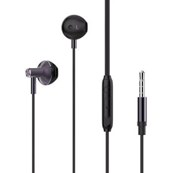 Наушники проводные, вкладыши, гарнитура, оплетка BY TPE метал, черные