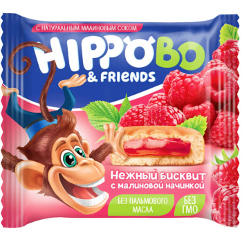 Пирожное бисквитное Hippo Bo с малиновой начинкой, 32г