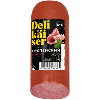 Колбаса копчено-вареная Delikaiser Сервелат Европейский, 350г