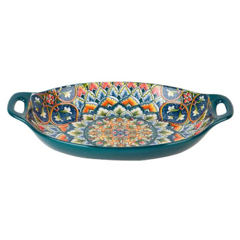 Блюдо с ручками Arabesque, фарфор, зелёное,31x20x5см