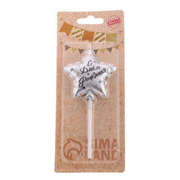 Свеча в торт на шпажке Воздушный шарик Звезда серебряная, 11х5см