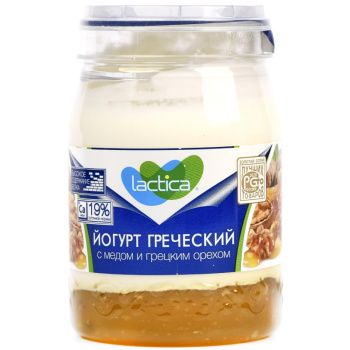 Йогурт греческий Lactica с мёдом и грецким орехом пэт-банка 3% БЗМЖ, 190г