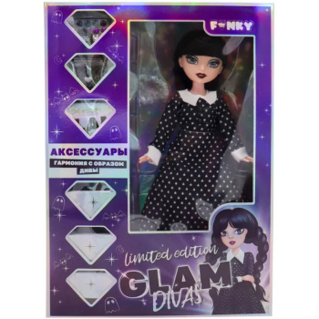 Модная кукла Glam Divas Вэнди с аксессуарами, платье в горох, Funky Toys, 25 см