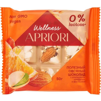Шоколадная плитка Apriori Wellness овсяная с апельсином, миндалем и фисташкой, 50г 