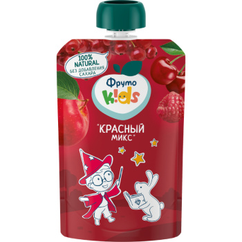Пюре ФрутоKids 90г яблоко-черешня-малина-красная смородина