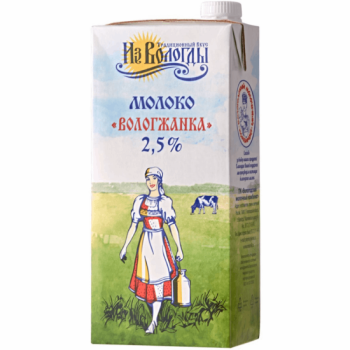Молоко Вологжанка ультрапастеризованное 2,5%, 1л