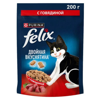 Корм Феликс для кошек Двойная вкуснятина с говядиной, 200г