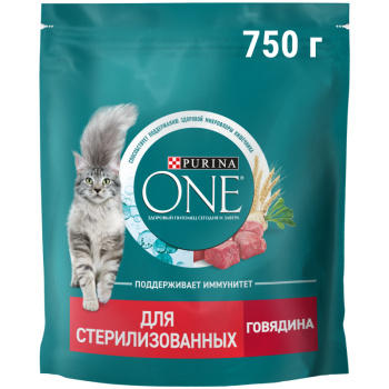 Сухой корм Purina ONE для стерилизованных кошек говядина-пшеница, 750г