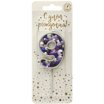 Свеча тортовая пузырьки 9, серебро 