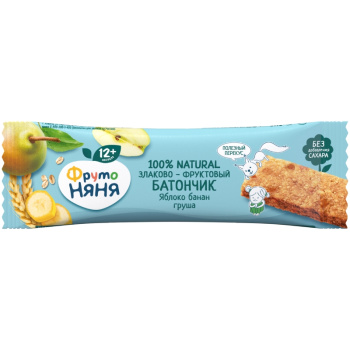 Батончик ФрутоНяня Фруктовый злаковый Яблоко-Банан-Груша, 25г
