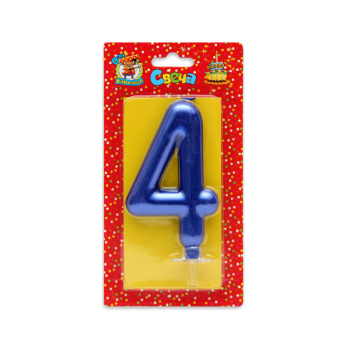 Свеча для торта Цифра 4, Синий металлик большая