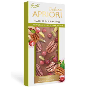 Шоколад Apriori молочный с фисташкой, пеканом и брусникой, 85г