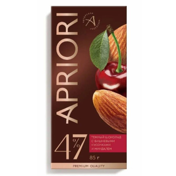 Шоколад Apriori тёмный с кусочками вишни и миндалём, 85г