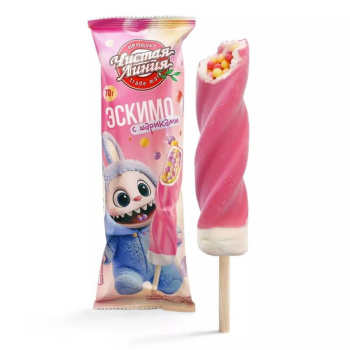 Эскимо Чистая Линия Пломбир ванильный с рисовыми шариками с ароматом малины СПИРОЛЛО БЗМЖ, 70г  