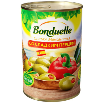 Оливки Бондюэль 314мл Мансанилья со сладким перцем