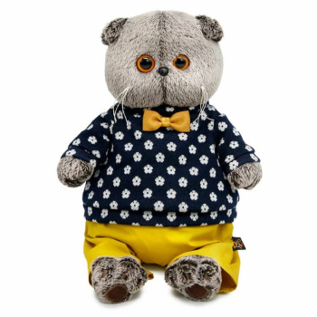 Мягкая игрушка Кот Басик в джемпере в цветочек, 25см