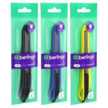 Нож канцелярский 9мм Berlingo Razzor 100, push-lock ассорти