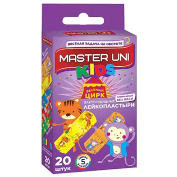 Лейкопластырь бактерицидный Детский, полимерная основа, Master Uni Kids, 20шт