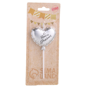 Свеча в торт Воздушный шарик Сердечко 5,5 см, серебро 