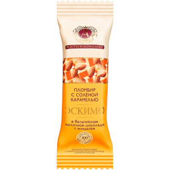 Мороженое РостАгро 65г Эскимо пломбир молочный шоколад сол карамель дробленый миндаль 15% БЗМЖ
