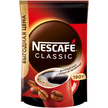 Кофе Нескафе Классик 190г с добавлением молотого пакет