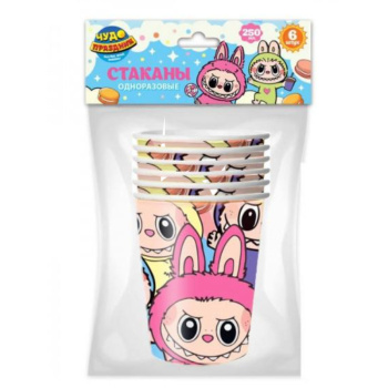 Стаканы бумажные веселый монстрик, 6 штук, ЧУДО ПРАЗДНИК 
