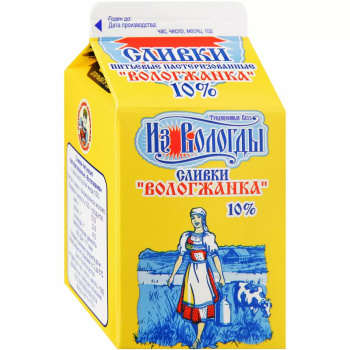 Сливки Вологжанка 10% 0,47л БЗМЖ