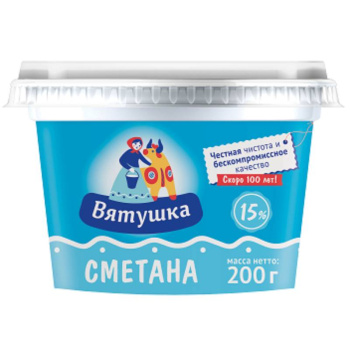 Сметана Вятушка 15% БЗМЖ, 200г