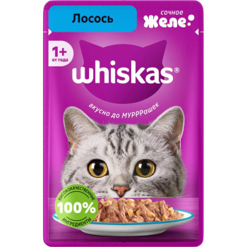 Влажный корм Whiskas для кошек желе с лососем, 75г