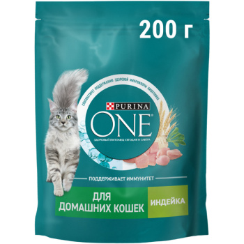 Сухой корм Purina One для домашних кошек с индейкой и цельными злаками, 200г