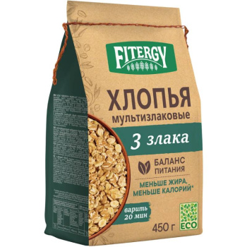 Хлопья Fitergy 3 злака, 450г