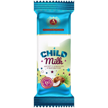 Десерт глазированный Child Milk 40г в молочном шоколаде кокос бисквит А.РостАгроКомплекс БЗМЖ