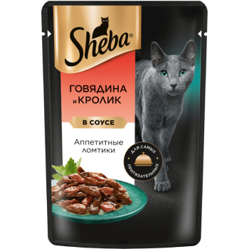 Влажный корм Sheba для кошек ломтики в соусе с говядиной и кроликом, 75г