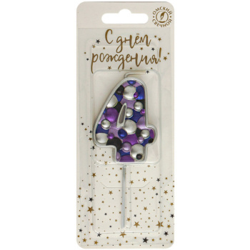 Свеча тортовая пузырьки 4, серебро 