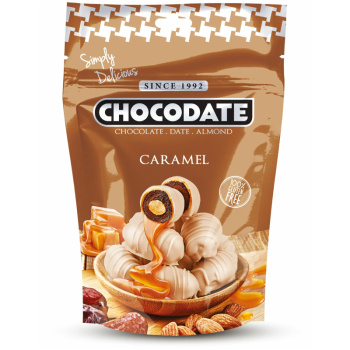 Финики Chocodate с миндалем и карамелью в белом и молочном шоколаде, 100г