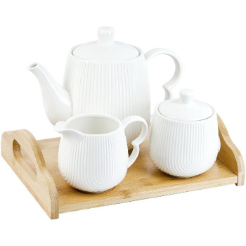 Набор чайник, сахарница, молочик Naturel на бамбуковой подставке, 26х19,5х18 
