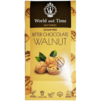 Шоколад World Time 65г Горький без сахара с грецким орехом