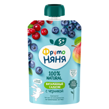 Пюре ФрутоНяня Витаминный салатик с черникой, 90г