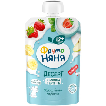 Десерт ФН из молока 90г с яблоком,бананом и клубникой БЗМЖ